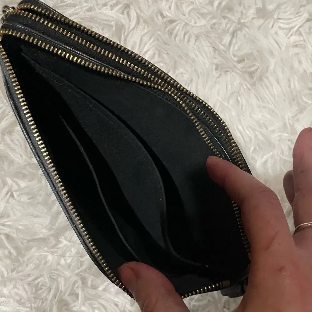 Coach Color Block Rouge Creme Pebbled Leather Large Double Zip Wristlet Wallet